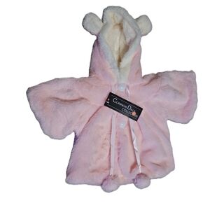 New 6-12 Months Pink Faux Fur Baby Coat with Ears